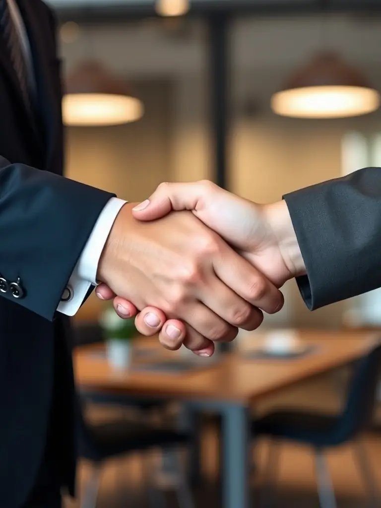 A handshake between representatives of FundMyHome and Real Estate Mortgage Grants.