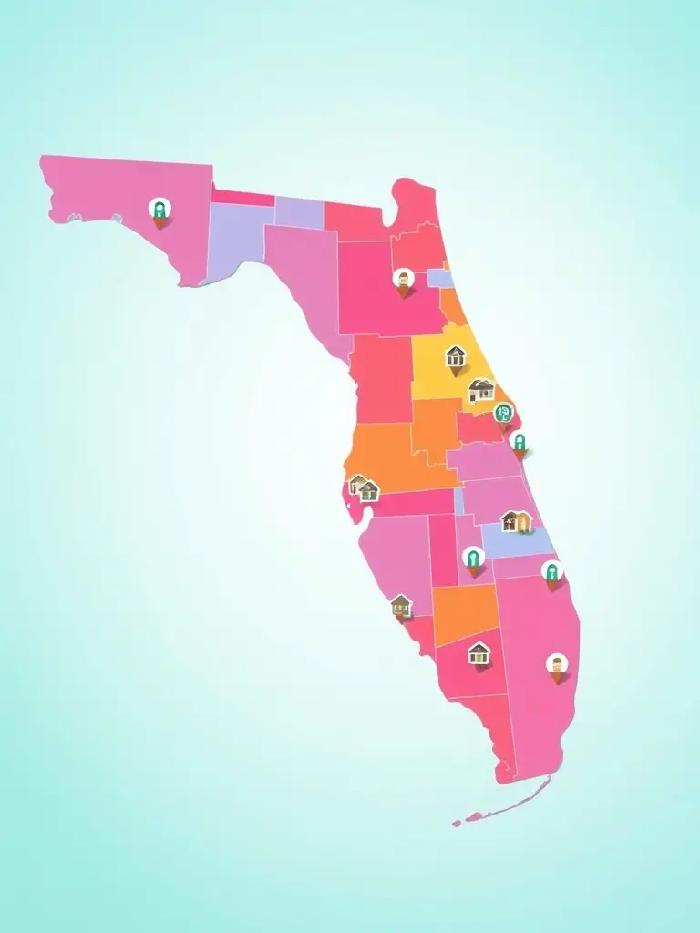 A colorful map of Florida highlighting areas served by FundMyHome.